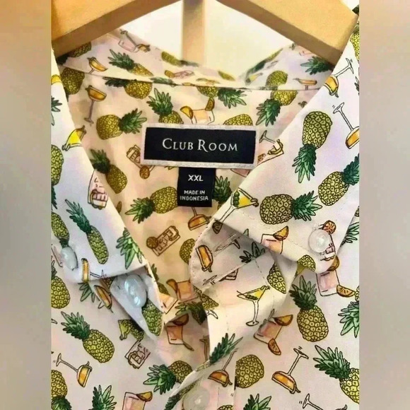 Club Room Men's 2XL Pineapple + Cocktails Print Short Sleeve Button-Up Shirt - Picture 6 of 9